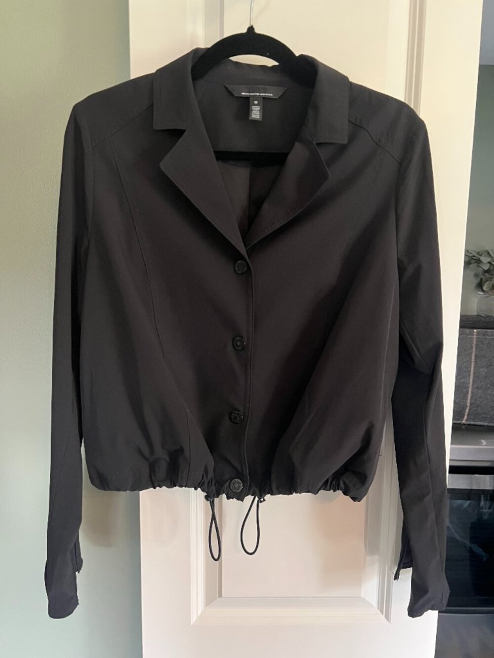 White House Black Market Black Cropped Jacket/Top Drawstring Hem Size M